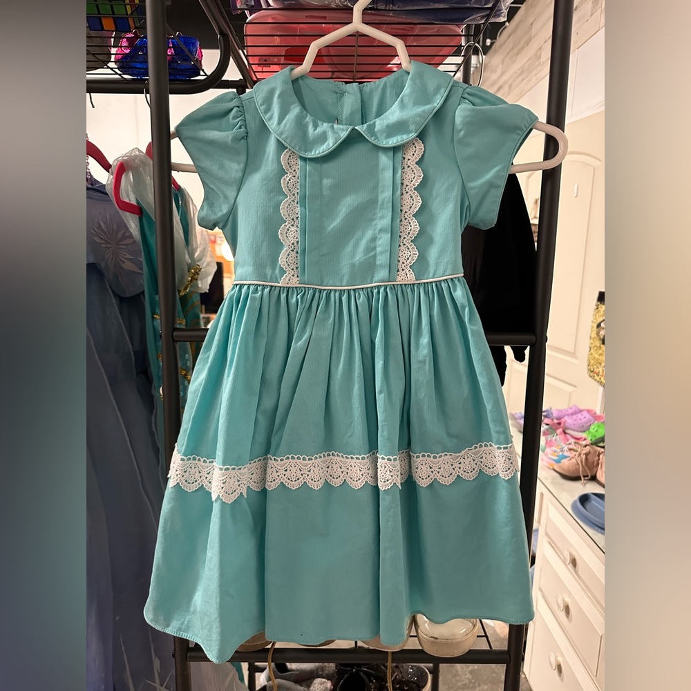 Darling Mae Green Pleated A-line Dress with Peter Pan Collar